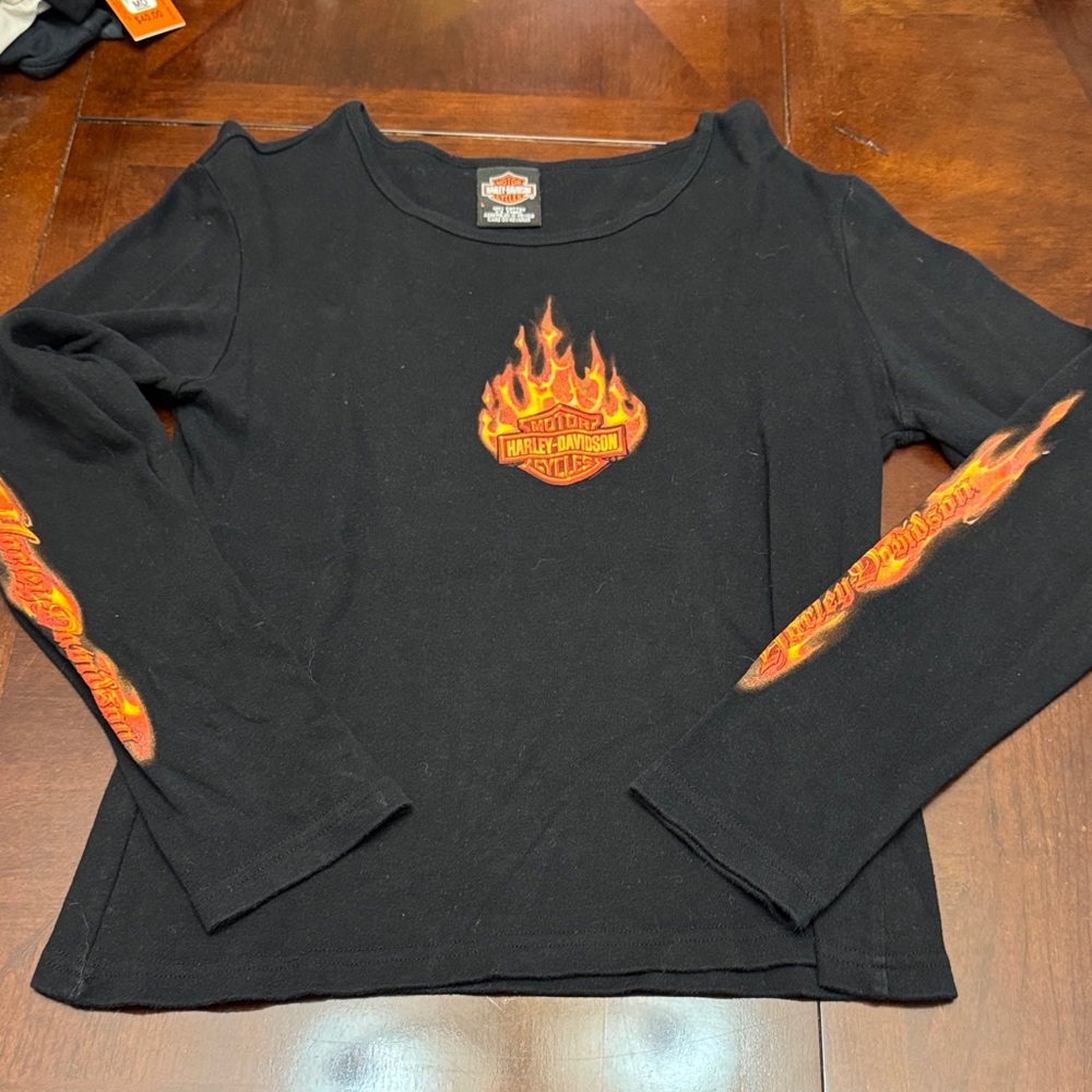 Harley-Davidson Women's Black Long Sleeve Tee with Flame Graphics
